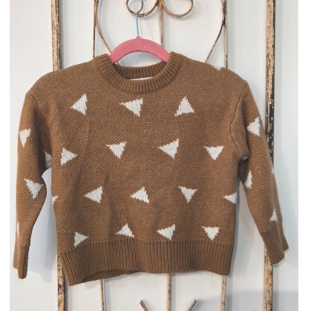 Rylee + Cru Kids Knit Sweater Brown White Triangle Pattern Crewneck Pullover‎